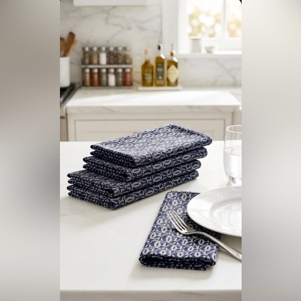 Williams Sonoma Logo Jacquard GC Napkins Set of 4 Denim Blue Gray